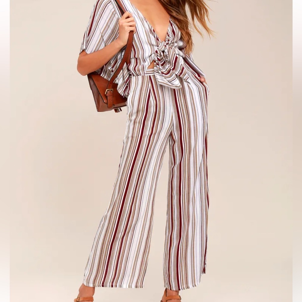 GUC Faithfull the Brand Tilos White Striped Jumpsuit size small elastic waist
